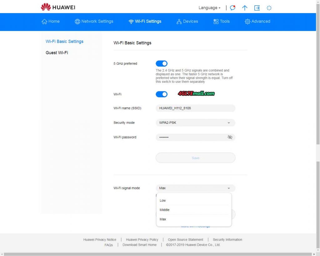 Huawei 5G CPE Pro Web UI Setting Options – 4G LTE Mall