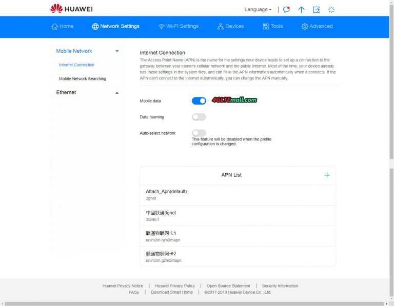 Huawei 5G CPE Pro Web UI Setting Options – 4G LTE Mall